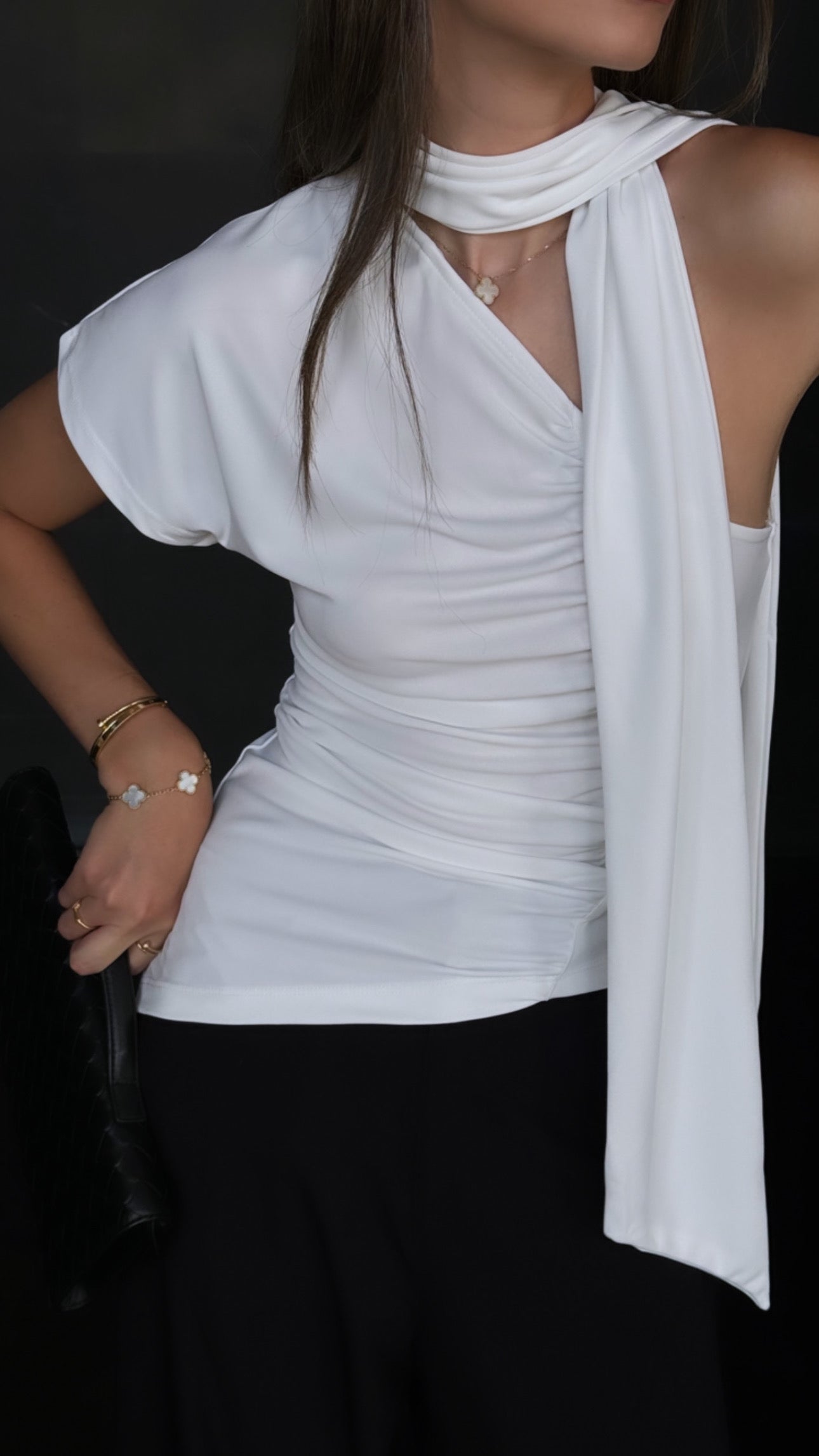 One-shoulder top with a scarf