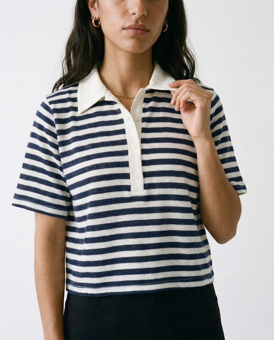 Navy striped crop top éternelle - detail