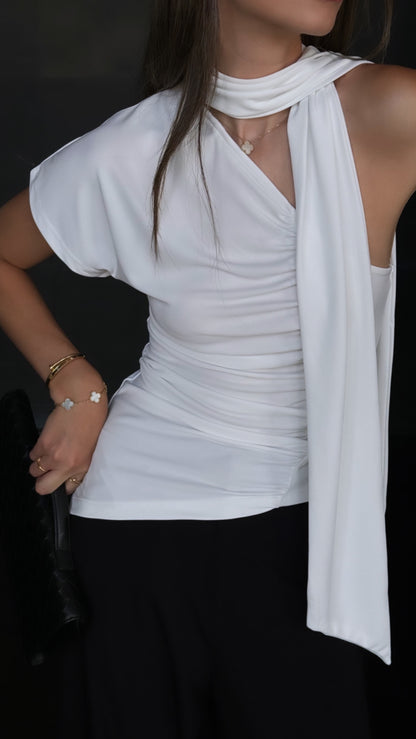 One-shoulder top with a scarf