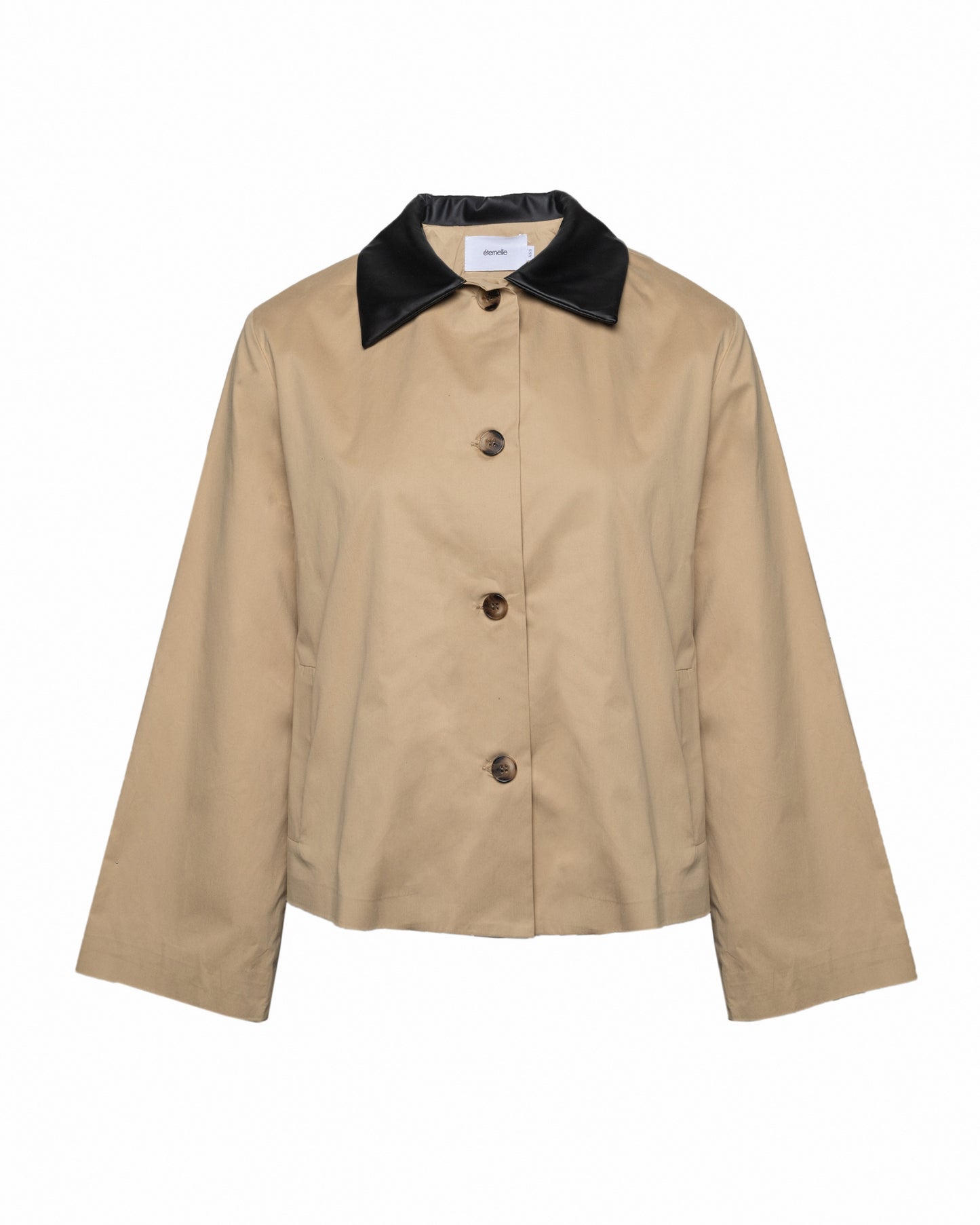 Jacket with faux leather collar