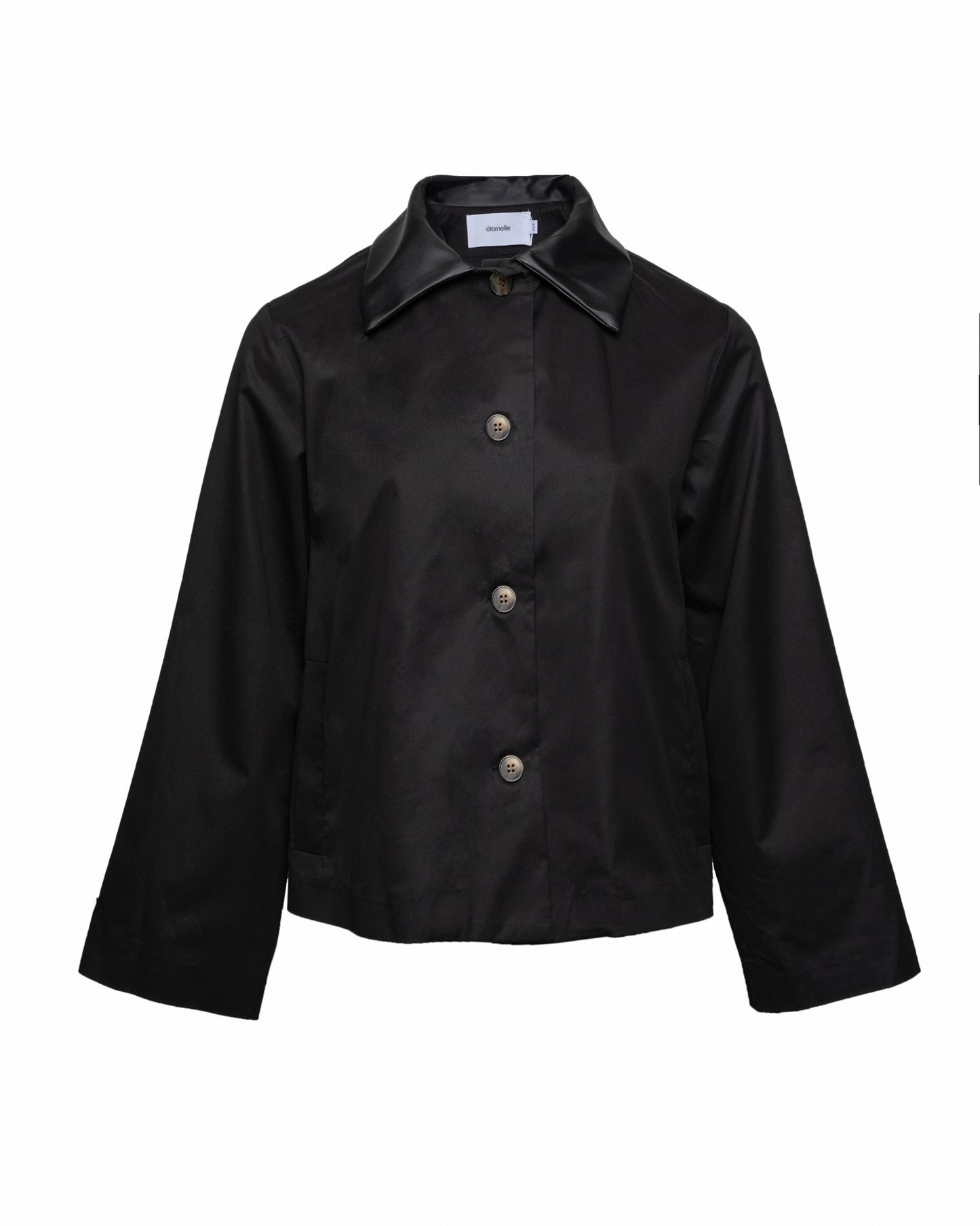 Jacket with faux leather collar