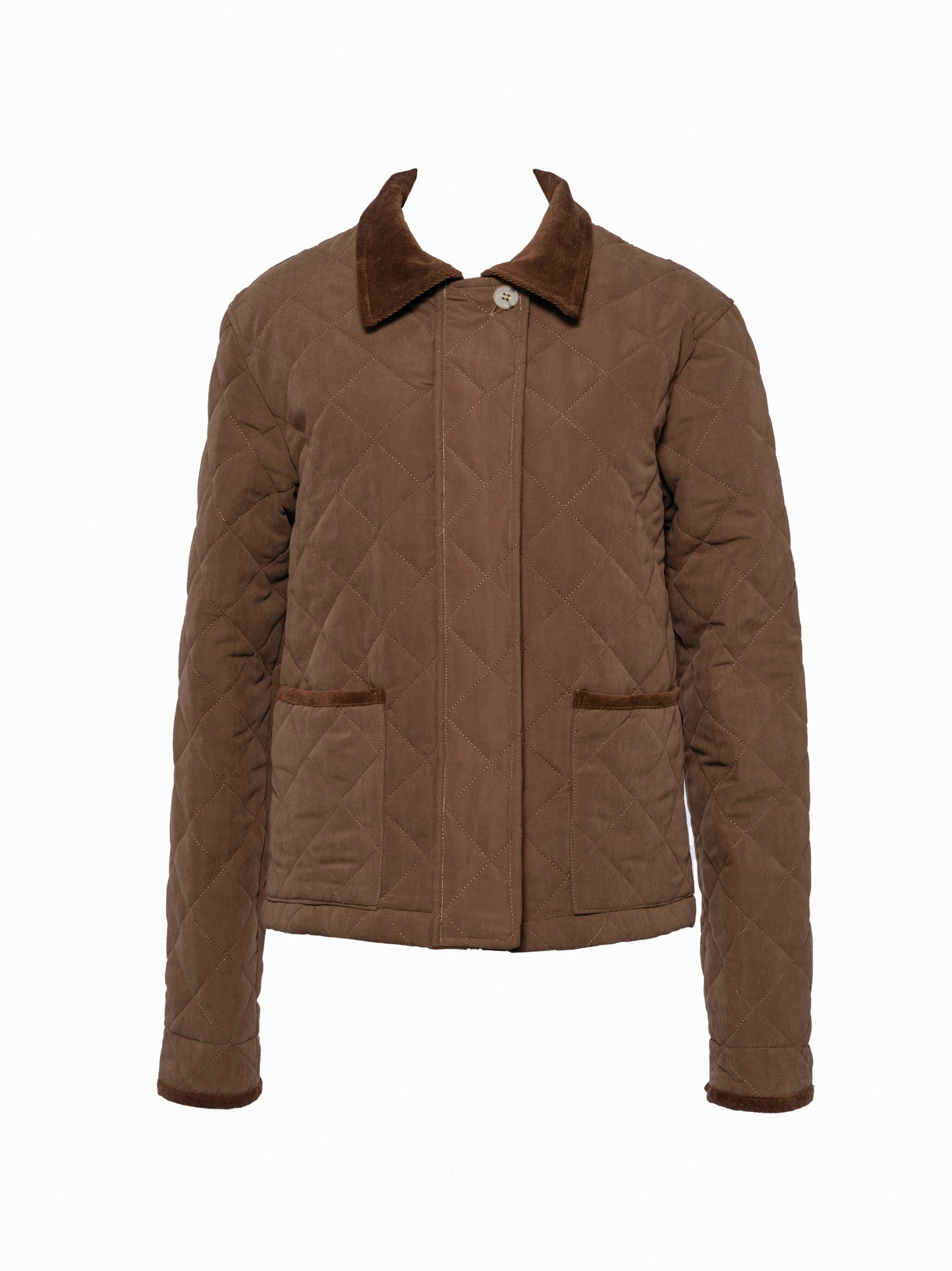 quilt jacket with corduroy details