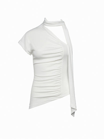 One-shoulder top with a scarf