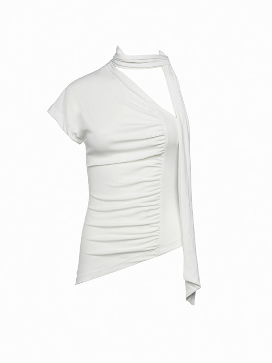 One-shoulder top with a scarf