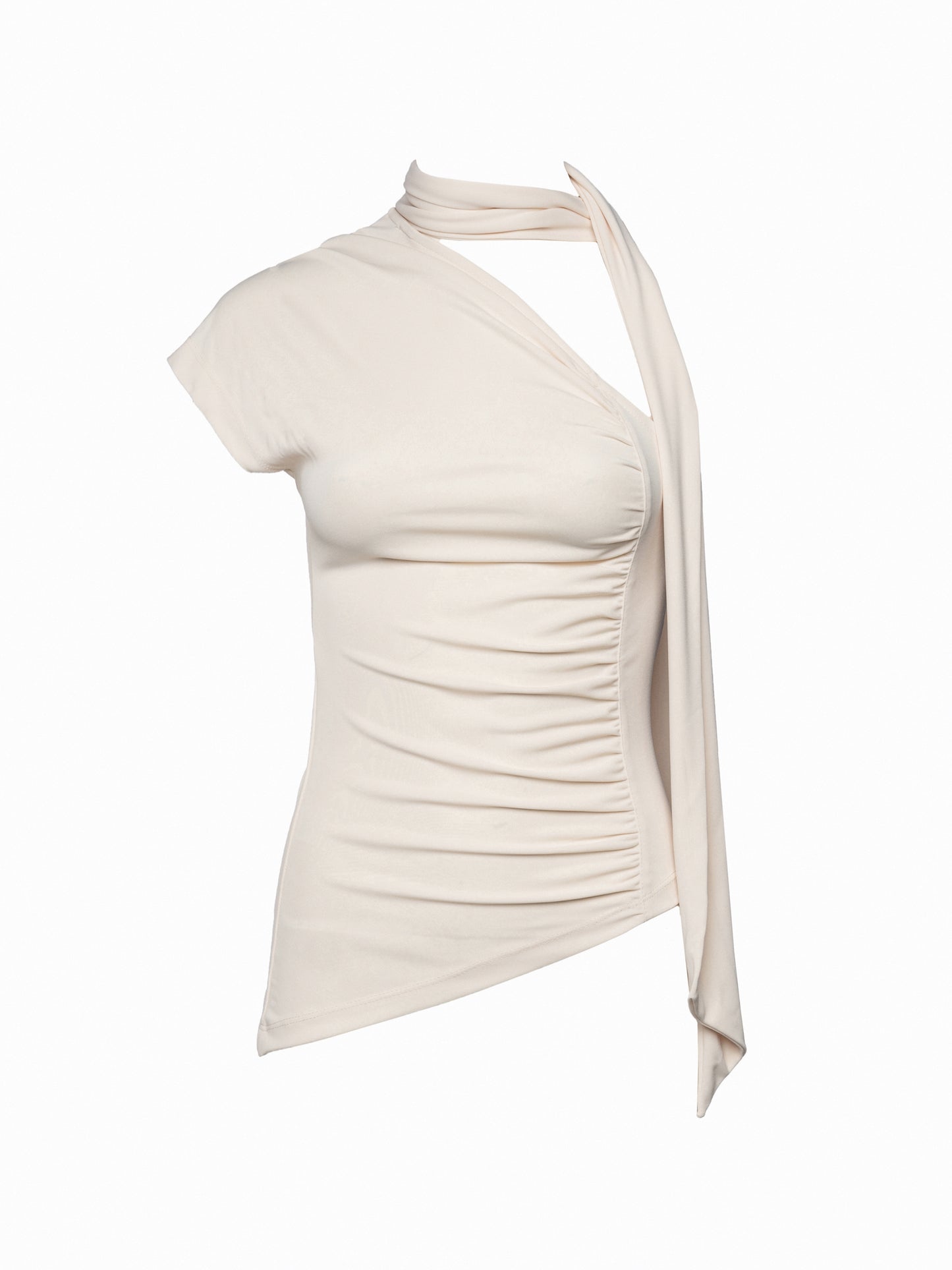 One-shoulder top with a scarf