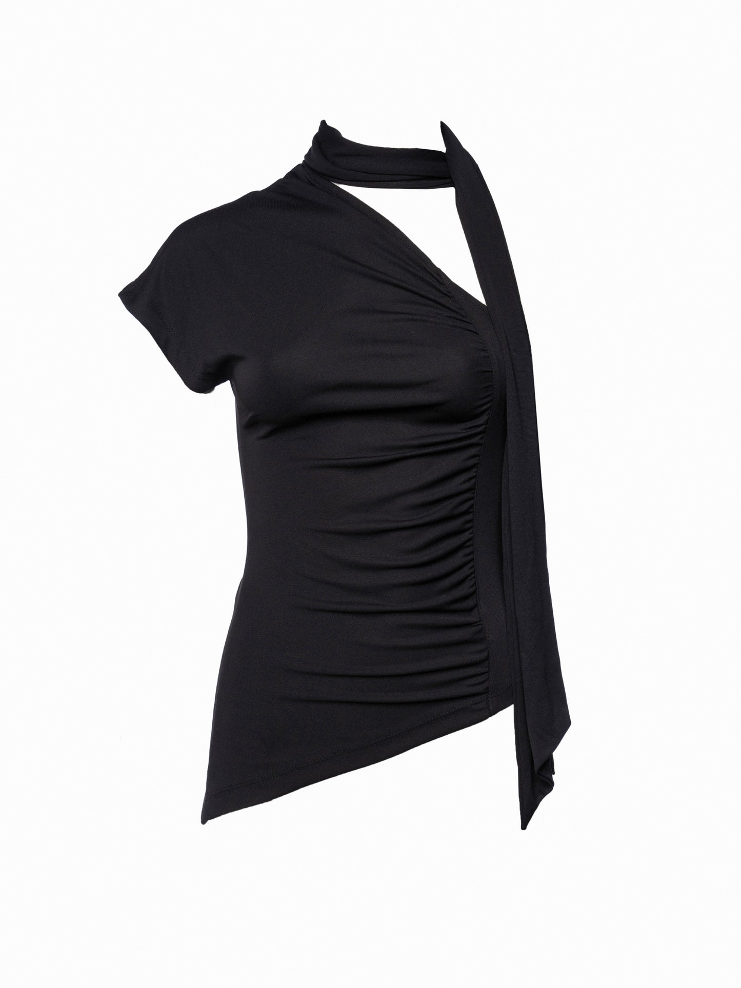 One-shoulder top with a scarf