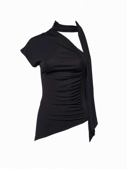 One-shoulder top with a scarf
