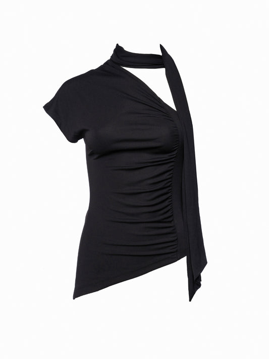 One-shoulder top with a scarf