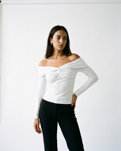 off the shoulder shirt éternelle - on model
