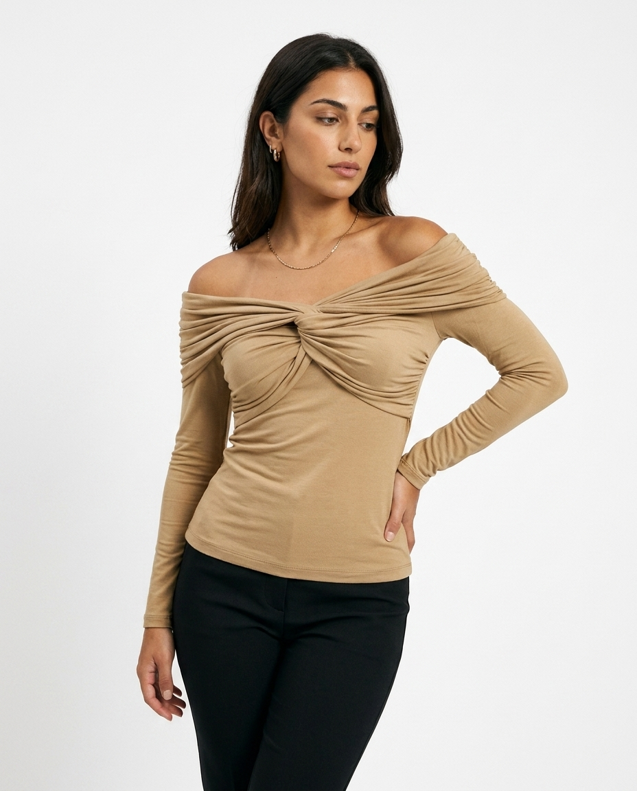 off the shoulder shirt éternelle - on model