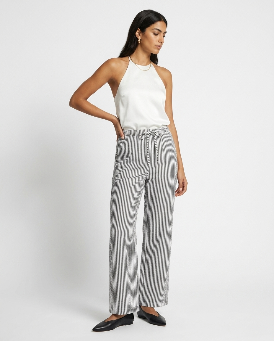elastic waist striped pants éternelle - on model