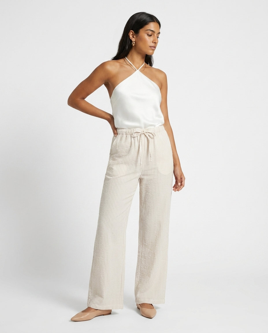 elastic waist striped pants éternelle - on model