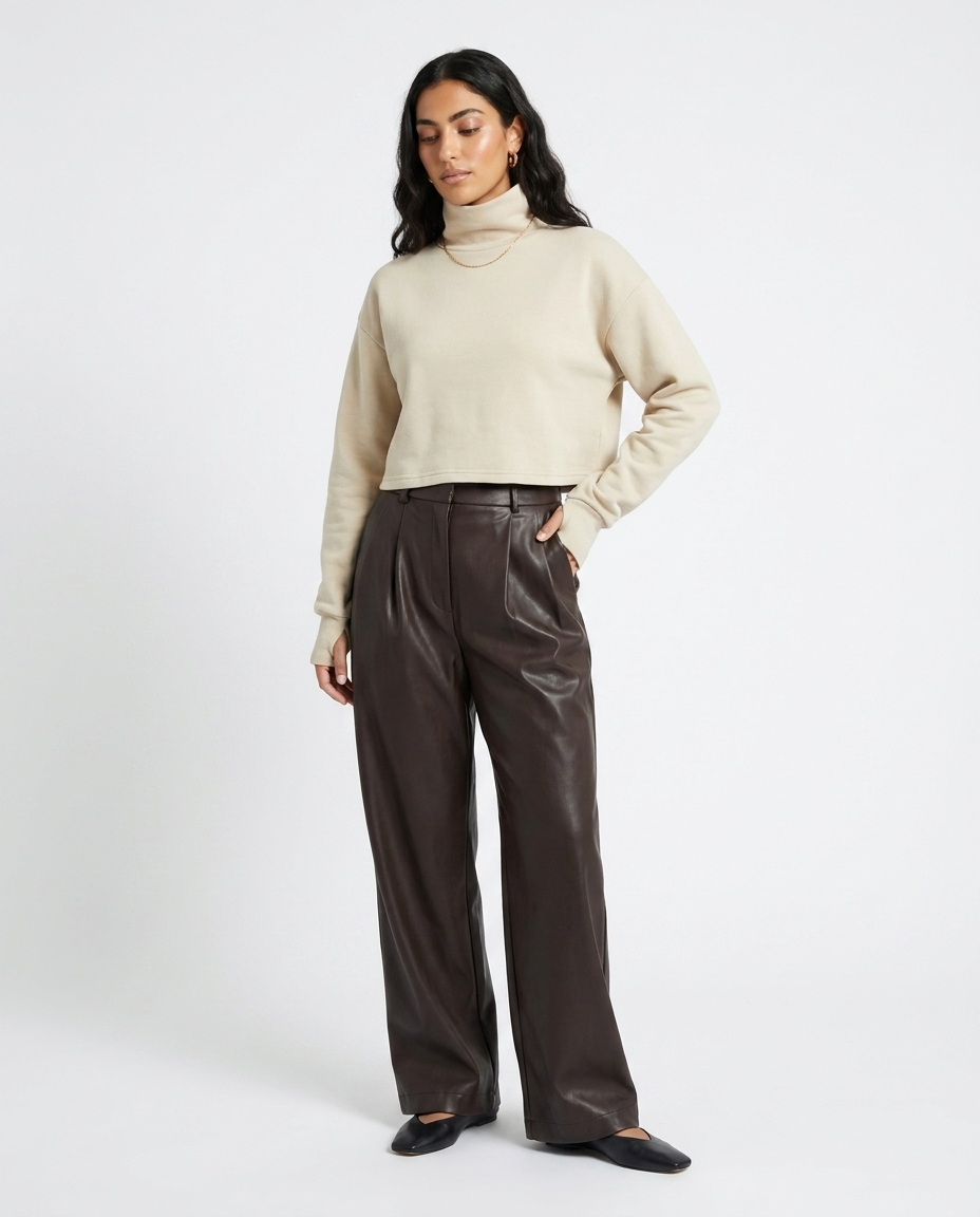 wide leg faux leather pants éternelle - on model