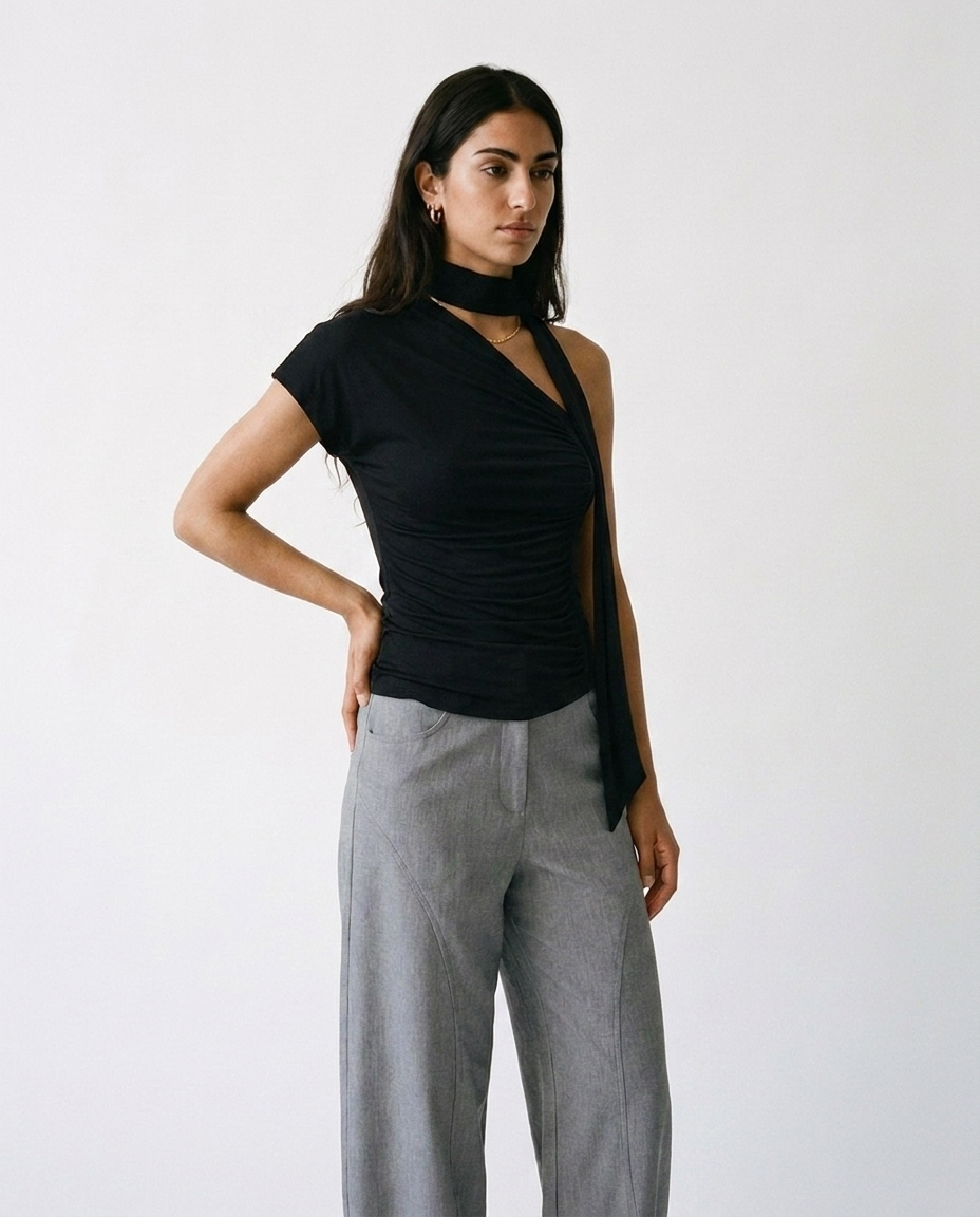 One-shoulder top with a scarf éternelle - on model