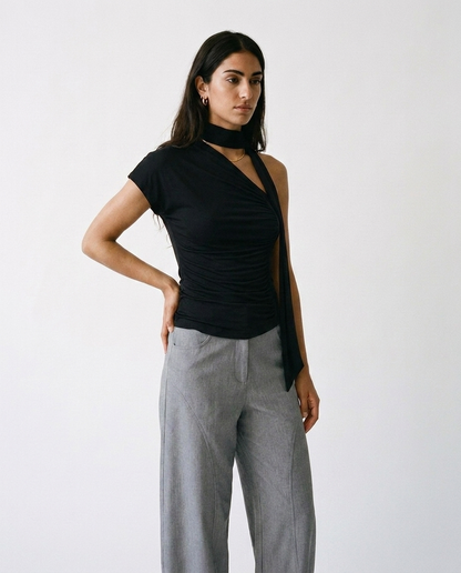 One-shoulder top with a scarf éternelle - on model