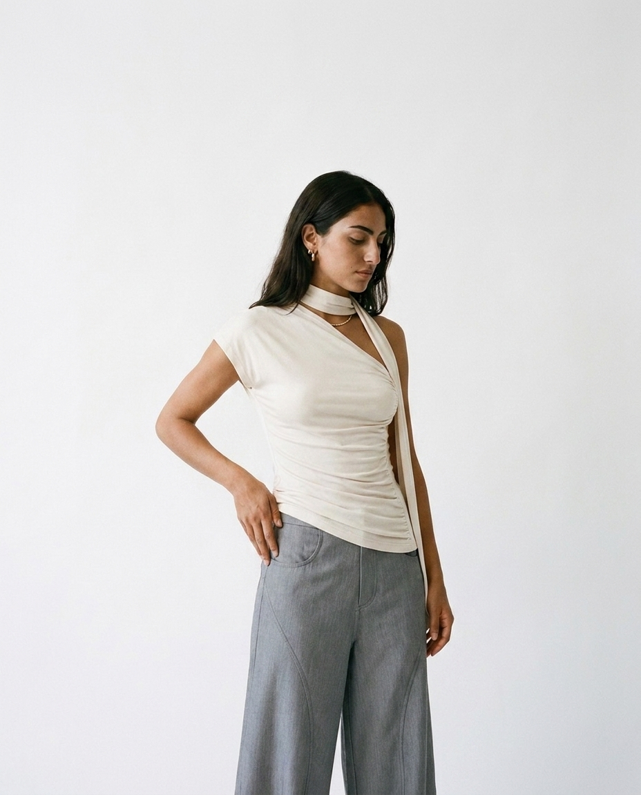 One-shoulder top with a scarf éternelle - on model