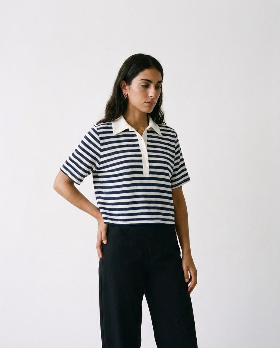 Navy striped crop top éternelle - on model