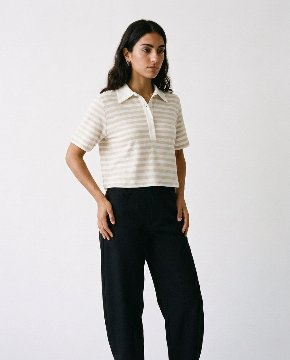 Camel striped crop top éternelle - on model