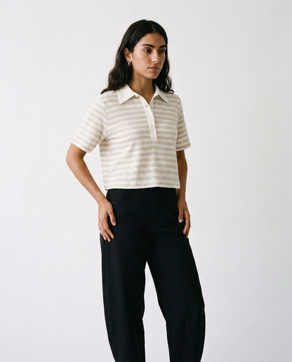 Camel striped crop top éternelle - on model