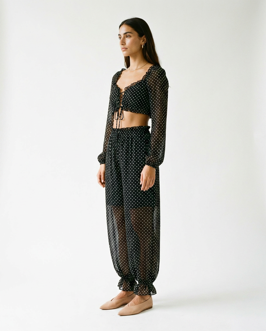 polka dot chifon balloon pants éternelle - profile