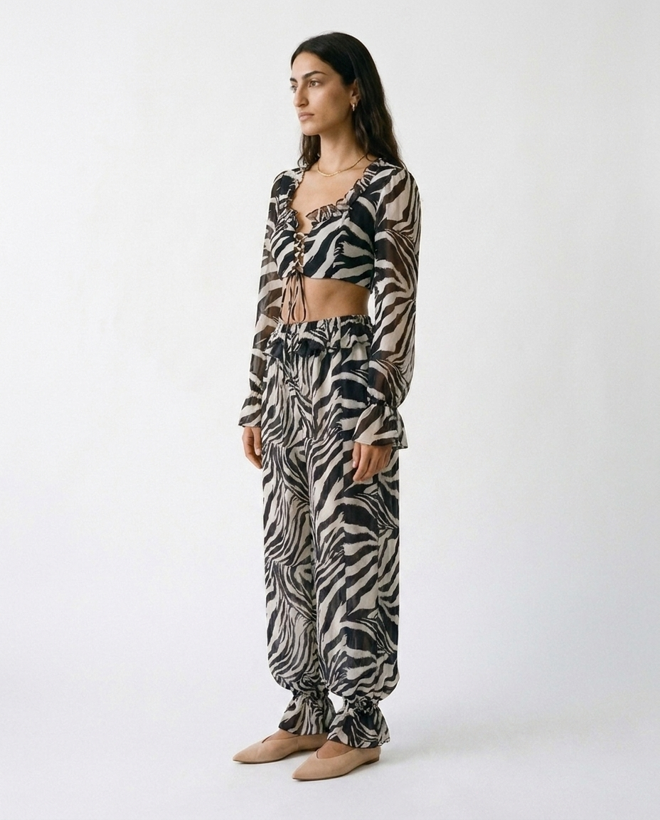 zebra print chifon balloon pants éternelle - profile