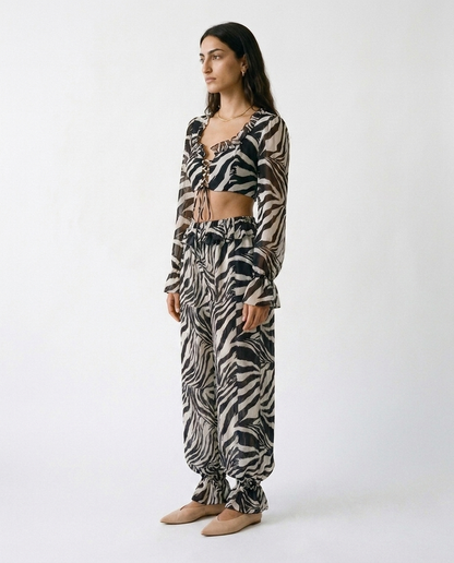 zebra print chifon balloon pants éternelle - profile