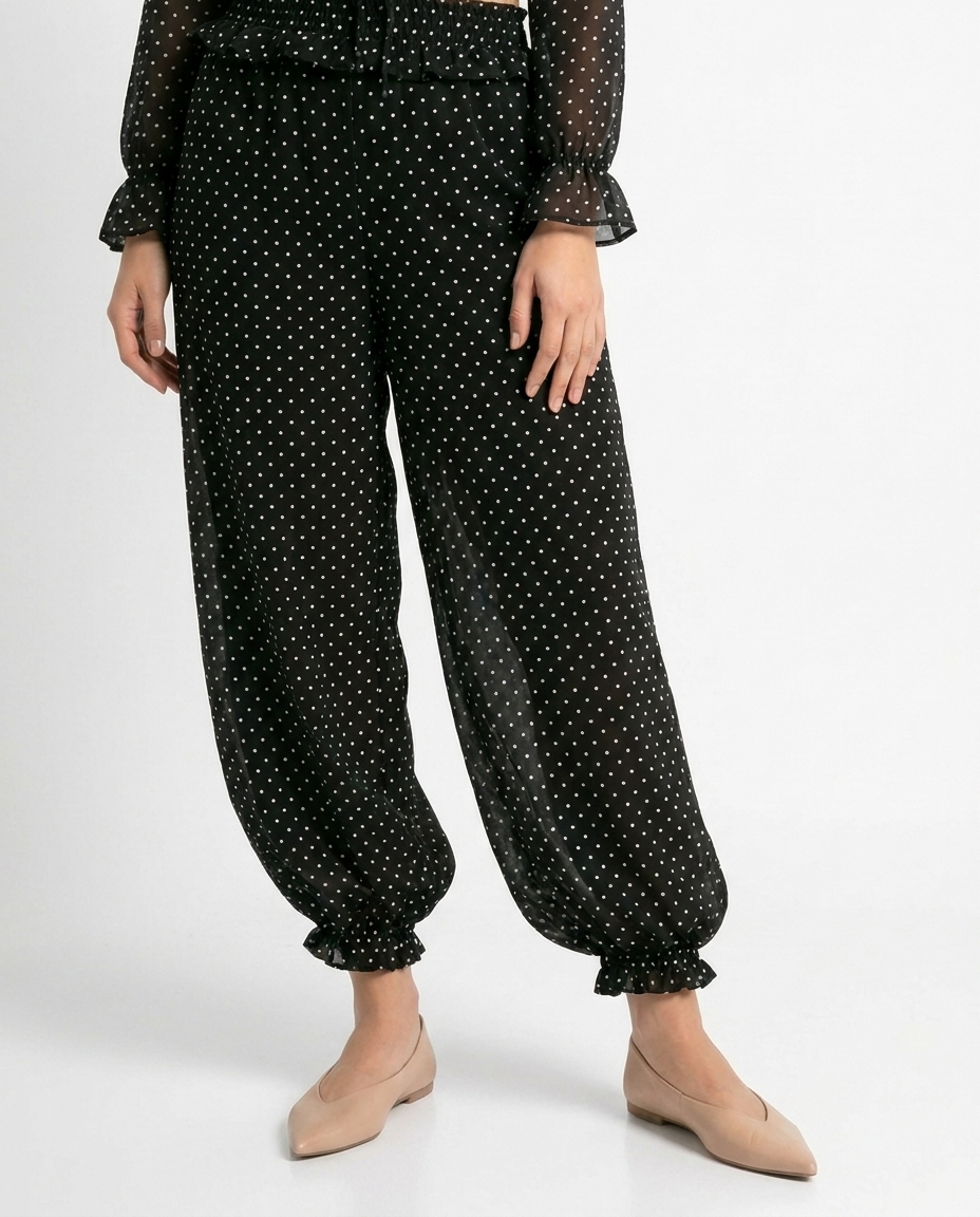 polka dot chifon balloon pants éternelle - detail