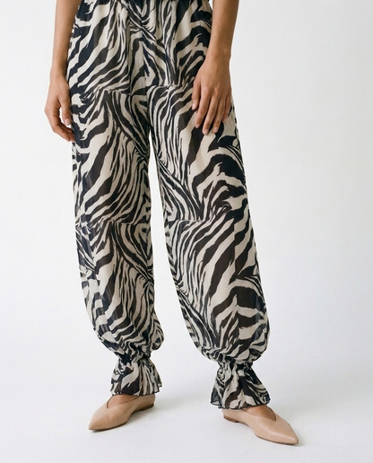 zebra print chifon balloon pants éternelle - detail
