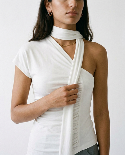 One-shoulder top with a scarf éternelle - detail